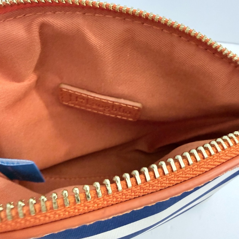 J. McLaughlin Navy and White Striped Cosmetic Bag with Tan Trim - Picture 2 of 10